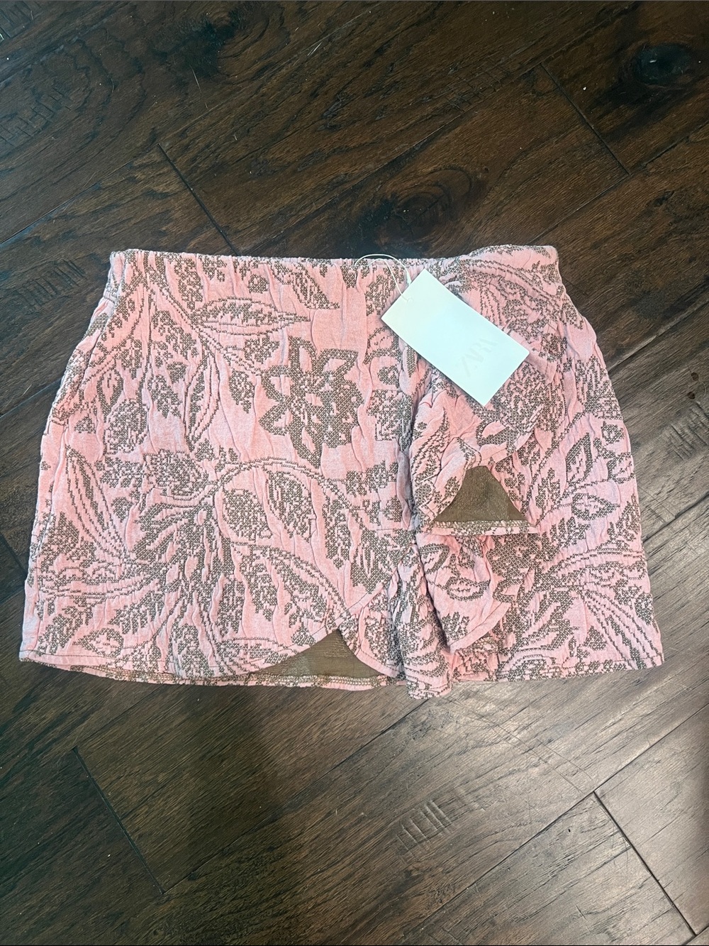 Zara Pink and Brown Ruffle Mini Skirt